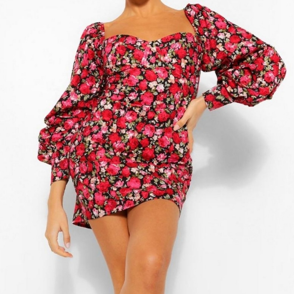 Boohoo Petite Corset Style Puff Sleeve Mini Dress Size 2 - Picture 3 of 11